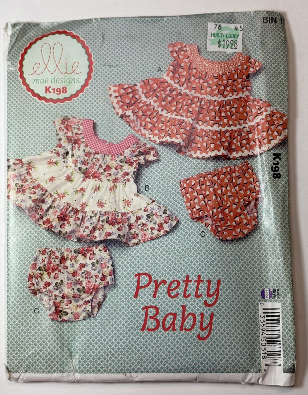 McCall's K198 Pretty Baby Ellie Mae Designs Baby Dress & Panties Sm - XXL vn